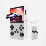 产品R36S掌机白色0101 dimoorcom White Retrocradle XT illustration the screen pops out of a car