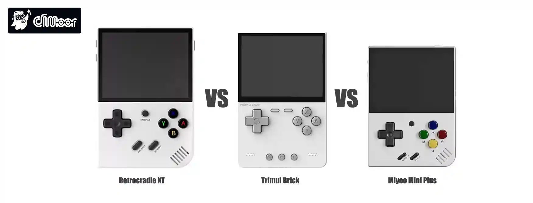 retro handheld game console-Retrocradle XT VS Trimui Brick VS Miyoo Mini Plus.