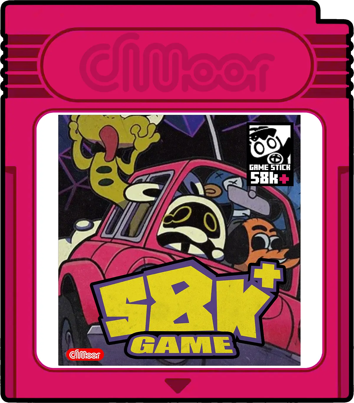 Image of the 58K + game gallery pink game cartridge shape on the Pixel Vault page