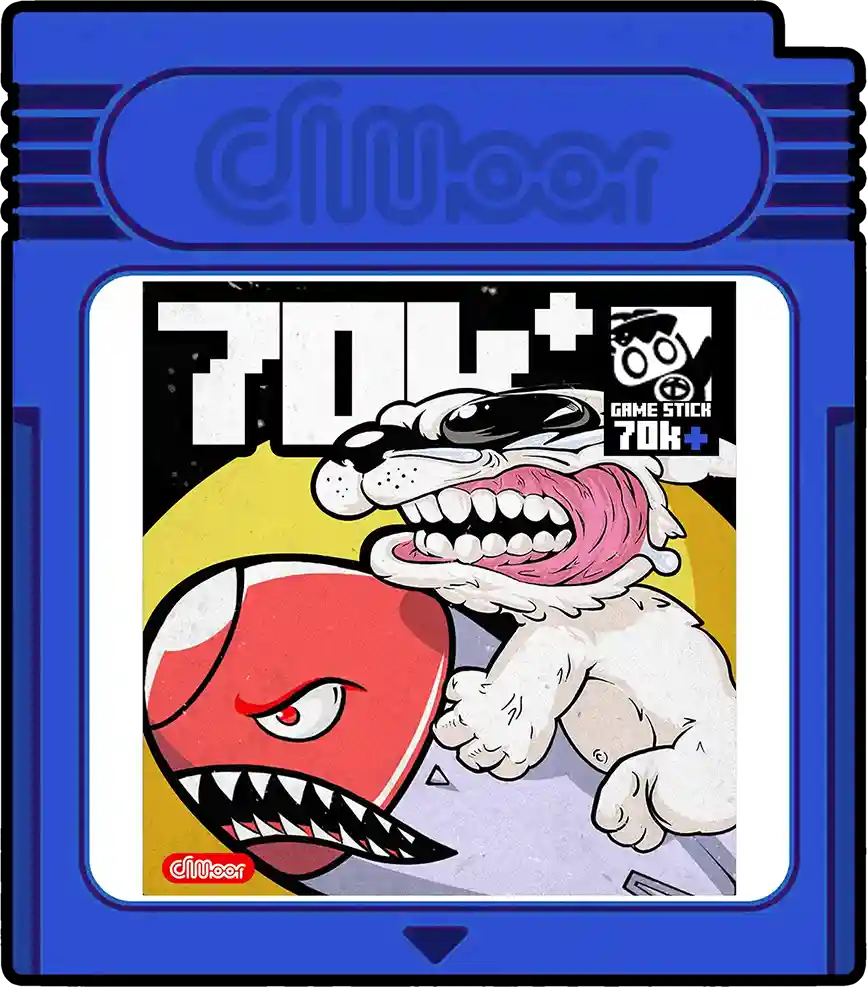 Pixel Vault page image 70K + blue game card box shape